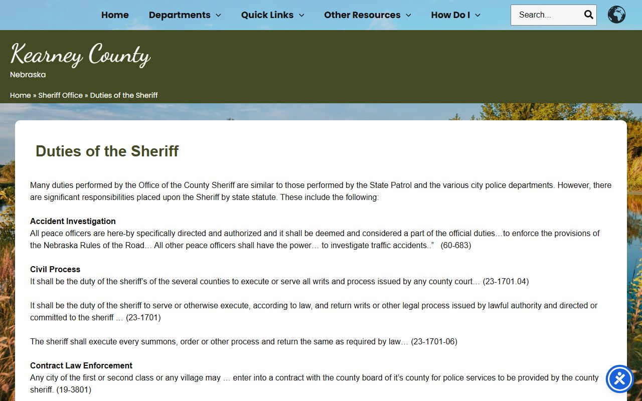 Kearney County sheriff duties page for jail inmate records