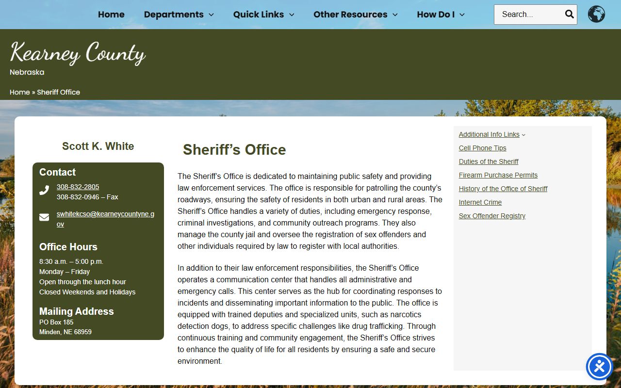Kearney County Jail inmate lookup contact details on the official sheriff page